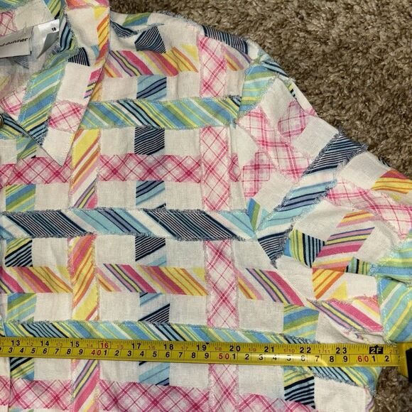 Alfred Dunner Madras Plaid Shacket Sz 18 Linen Button Down Shirt Boxy Patchwork - Picture 5 of 8